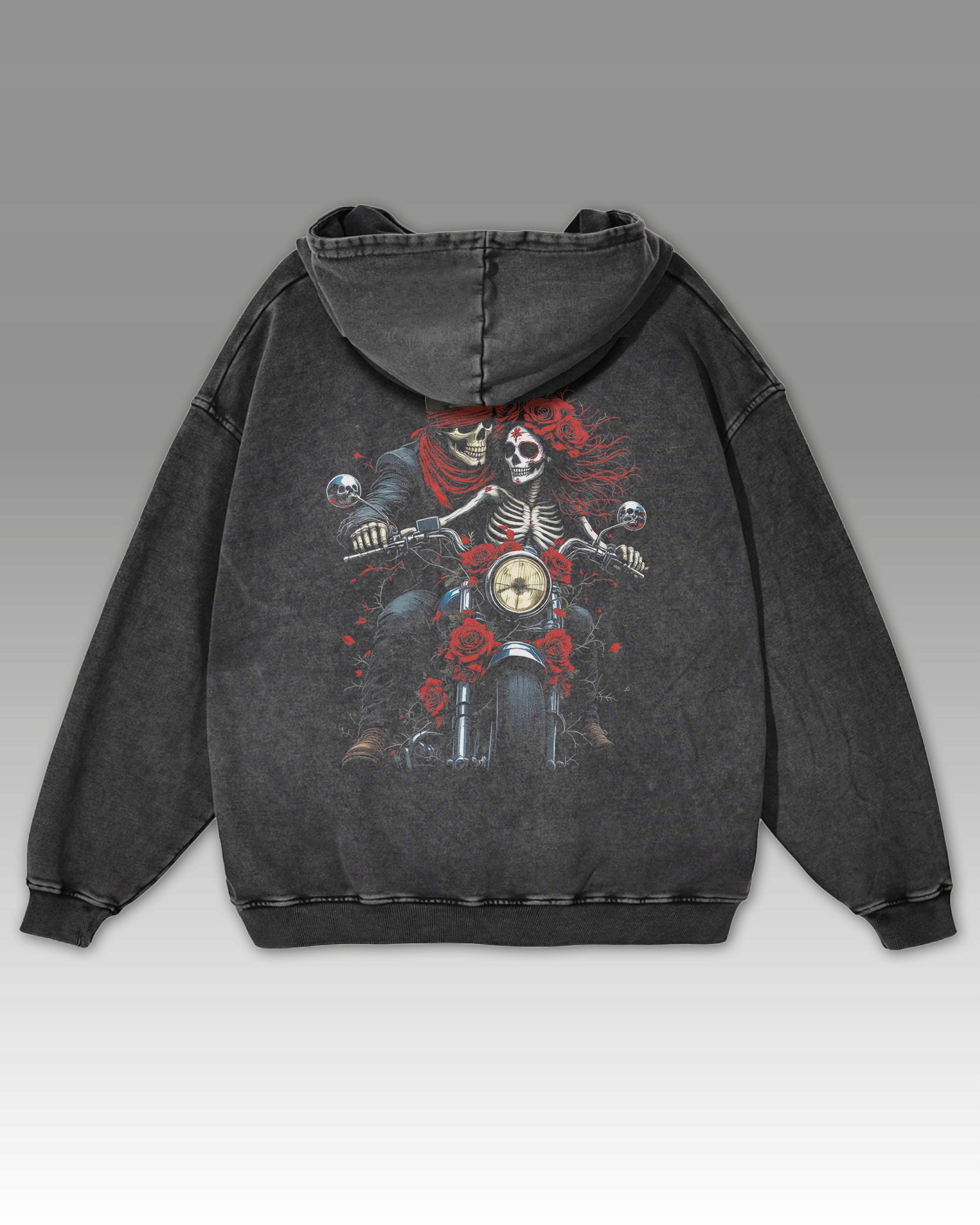 Oversize mikina s kapucí Motocykl Kostra Temný pár grafitová XL