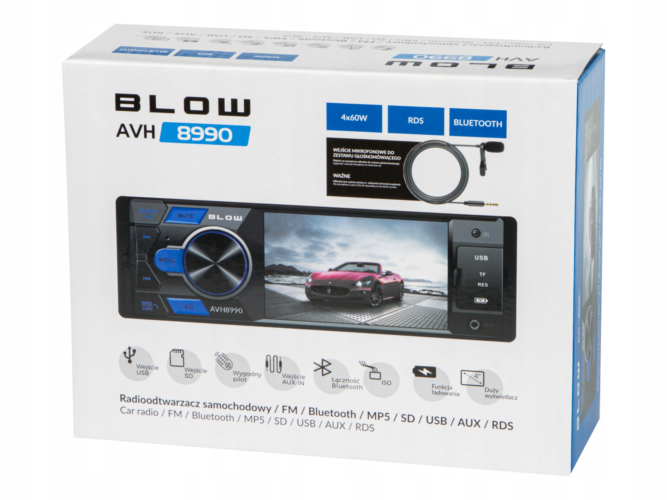 RADIO SAMOCHODOWE 1-DIN EKRAN 4" USB SD RDS BLUETOOTH PILOT BATERIA ZESTAW Marka Blow