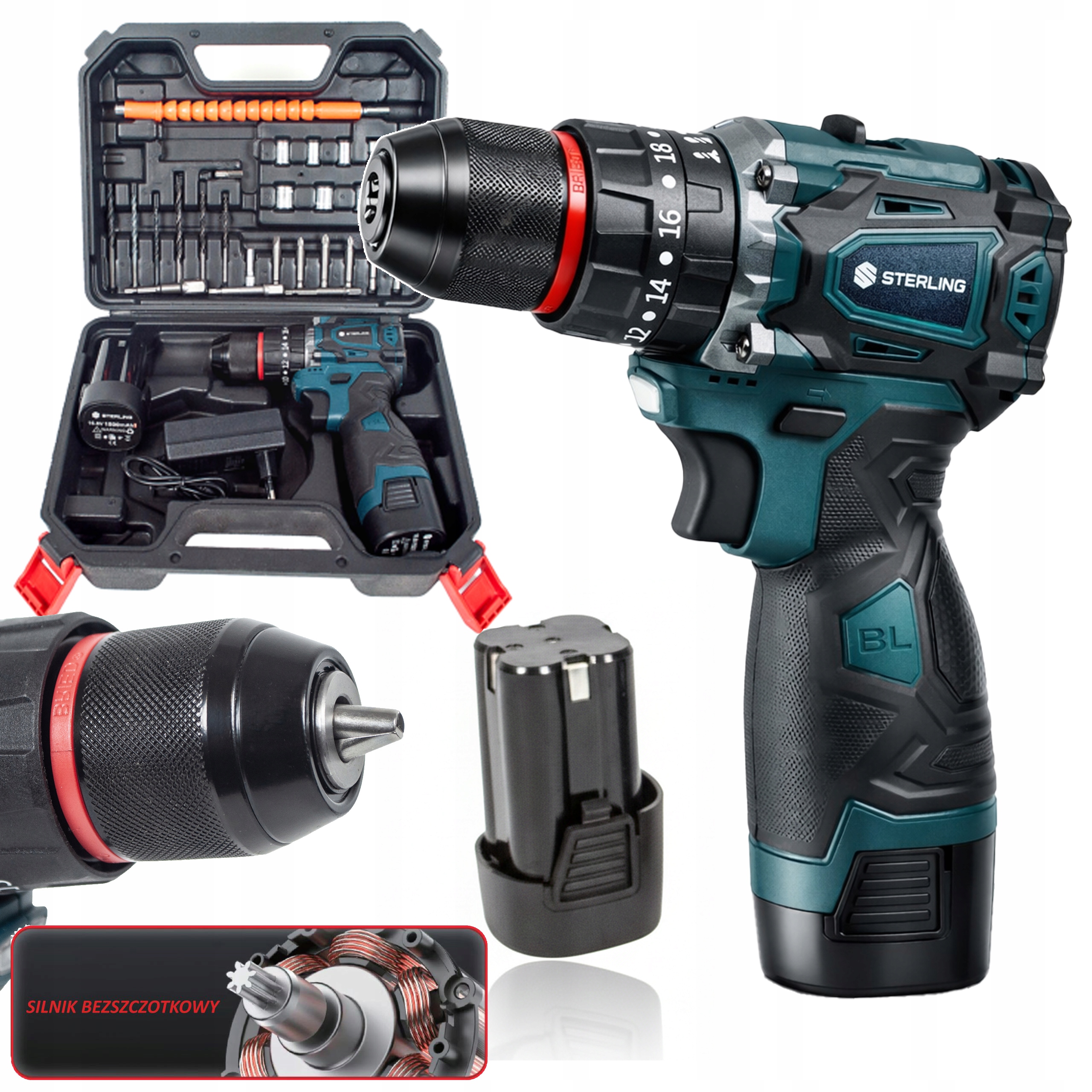 Wkrętarka Akumulatorowa Z Udarem Bezszczotkowa x2 Bateria Ładowarka +zestaw