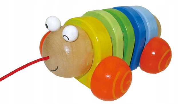 Gąsienica drewniana do ciągnięcia - zabawka 12M+