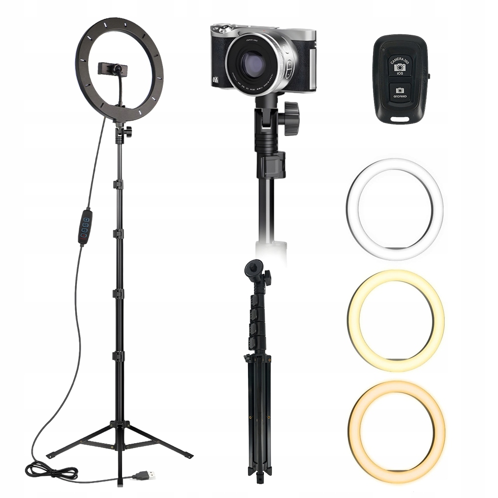 10palcová kruhová lampa pro YouTube 3 Teploty Barev Stativ 190 cm