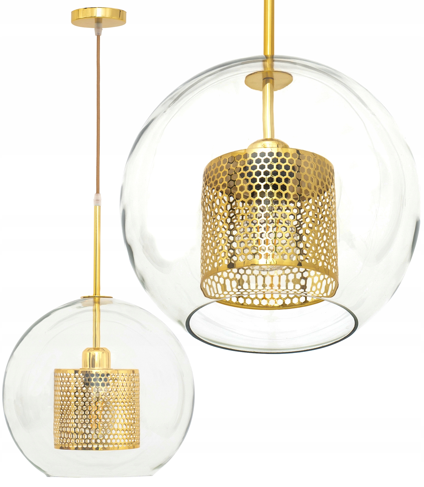 

Lampa Wisząca Sufitowa Szklana Złota Loft 30cm