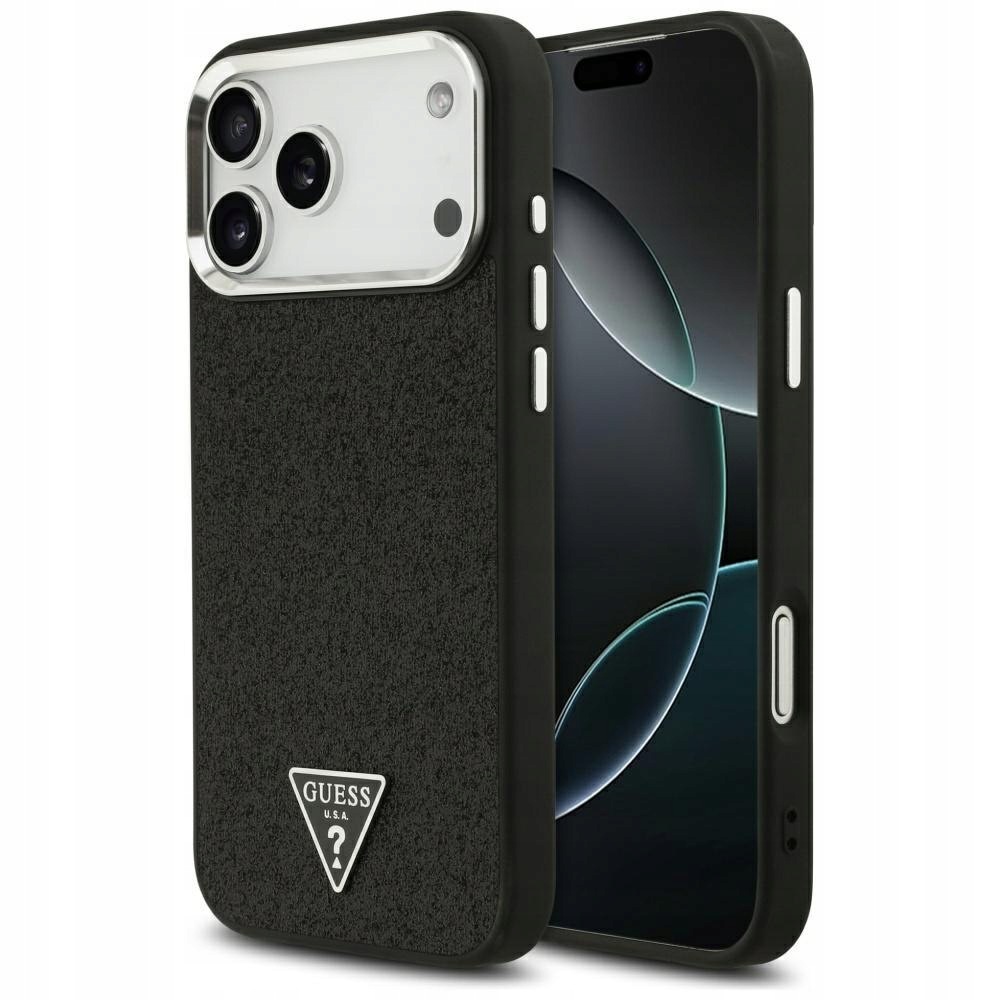 Etui Guess Glitter Triangle Logo MagSafe do iPhone 17 Pro Max czarny