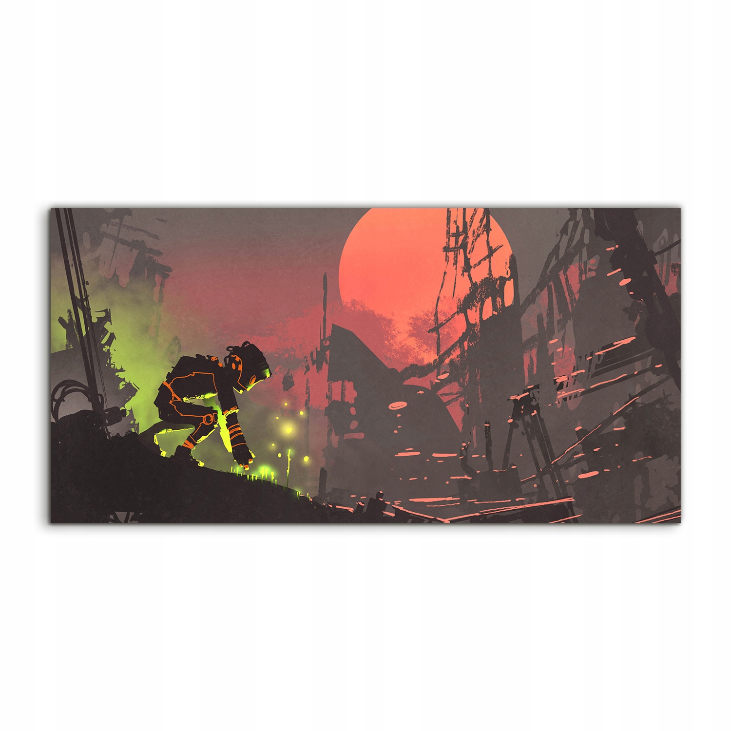 Akrylový obraz 140x70 s grafikou Robot Ruina Mesto