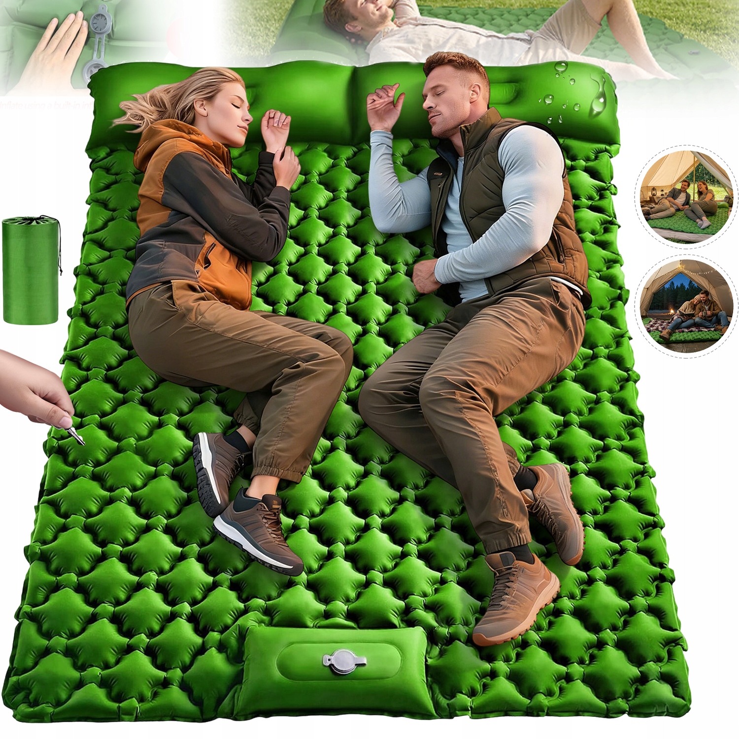 Turistická Nafukovací Podložka Matrace Dvojitá Na Spaní 190 X 120 CM Pod Stan