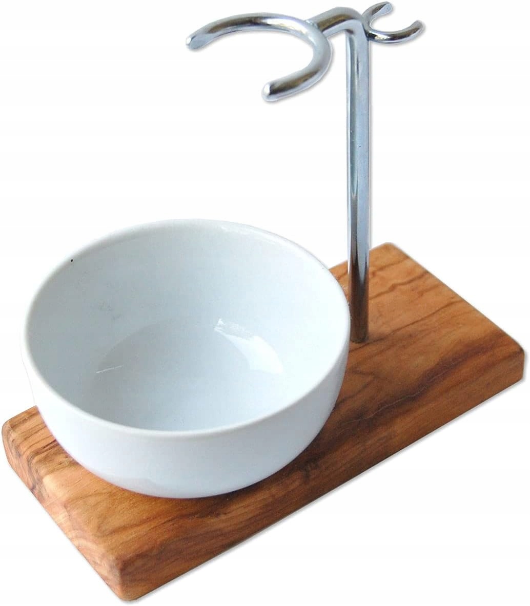 Držák Stojan na štětku na holení Dřevo Porcelánová miska#000604