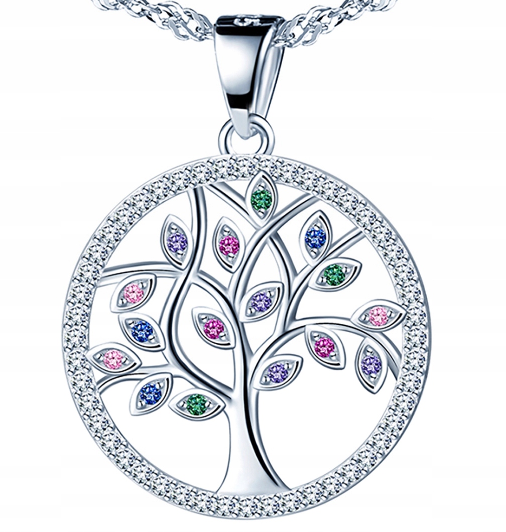 Náhrdelník Stříbro 925 Řetízek s přívěskem Zirkony jako Dárek Strom života