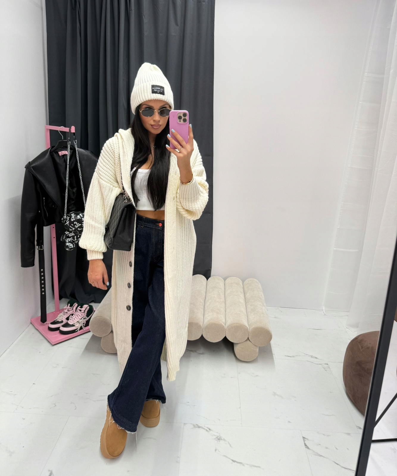 Kardigan Dlouhý Svetr S Kapucí La Milla Krémový