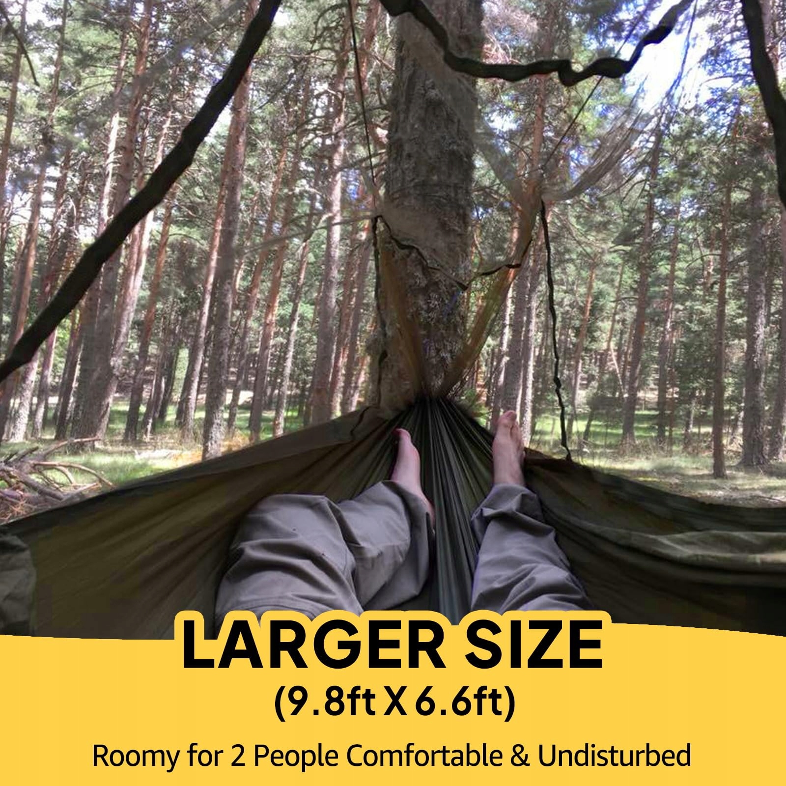 NATUREFUN Lekka Moskitiera Hamak Kempingowy 300x200cm 300kg Nylon Army Gree — miniatura 6