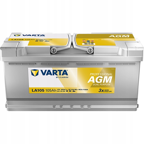 Akumulator Varta 105Ah LA105 Agm Professional do Łodzi Kampera podtrzymania