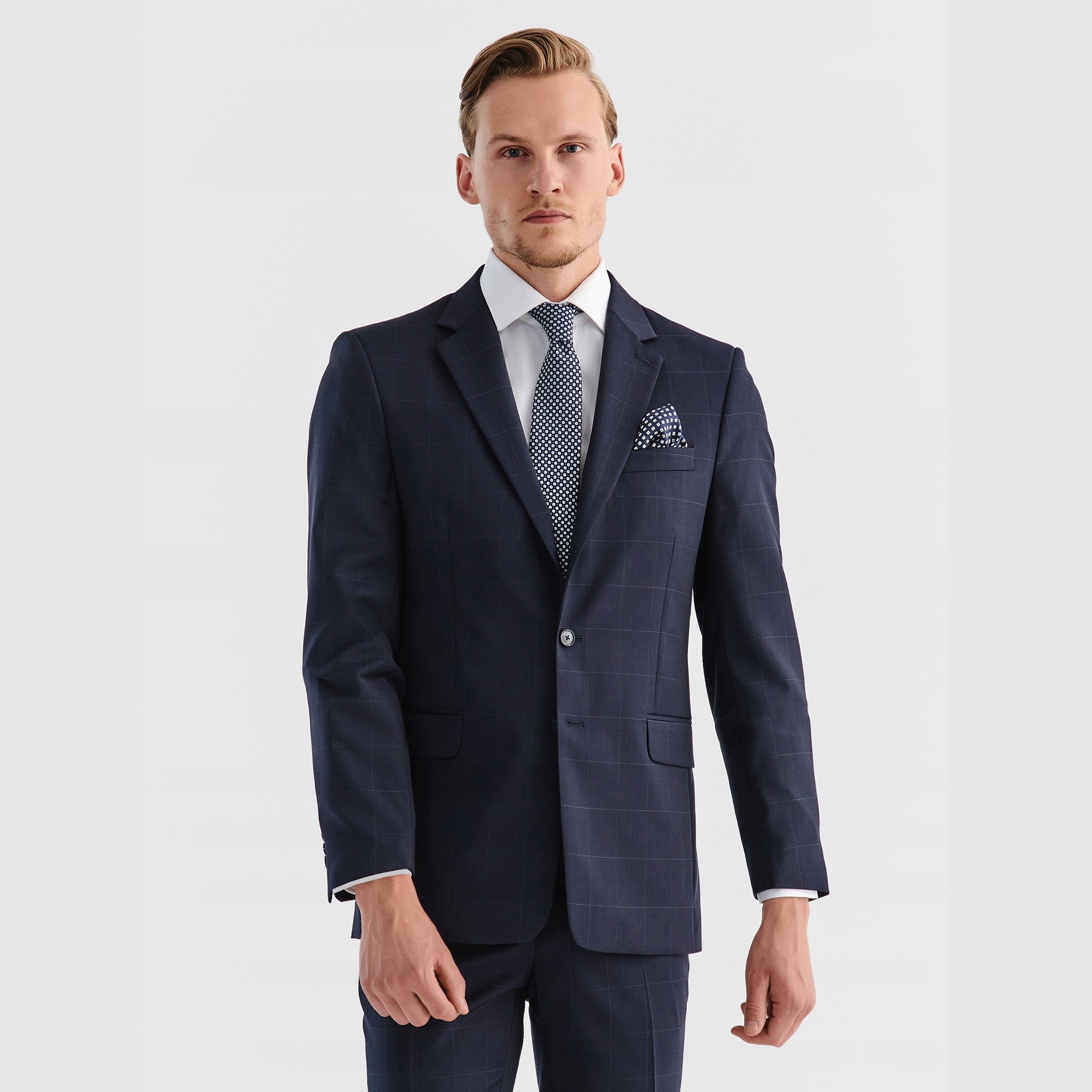 Tmavě modré sako s kostkovaným vzorem Pako Lorente vel 176/52