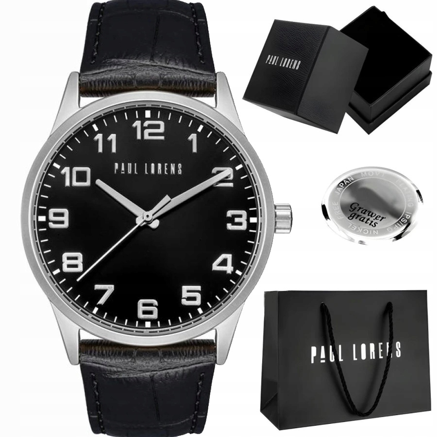 Klasické pánské hodinky Paul Lorens Bangio kožené Ciferník S Číslicemi Gravírování