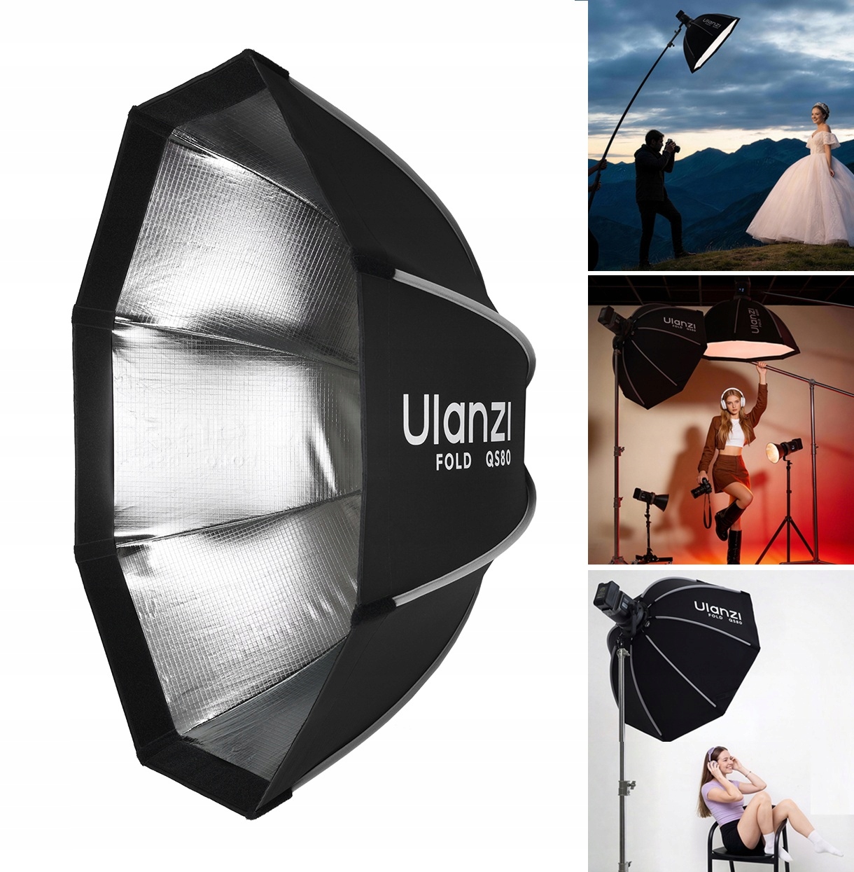 Softbox oktagonalny Grid 80cm quick release na Mini Bowens Ulanzi Fold QS80