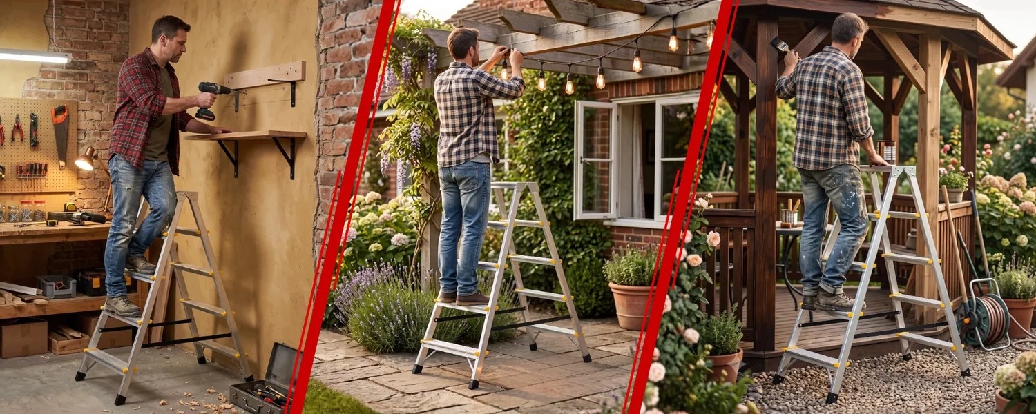 Drabina aluminiowa domowa dwustronna składana HIGHER 2x5 stopni taboret podnóżek schodek — 24