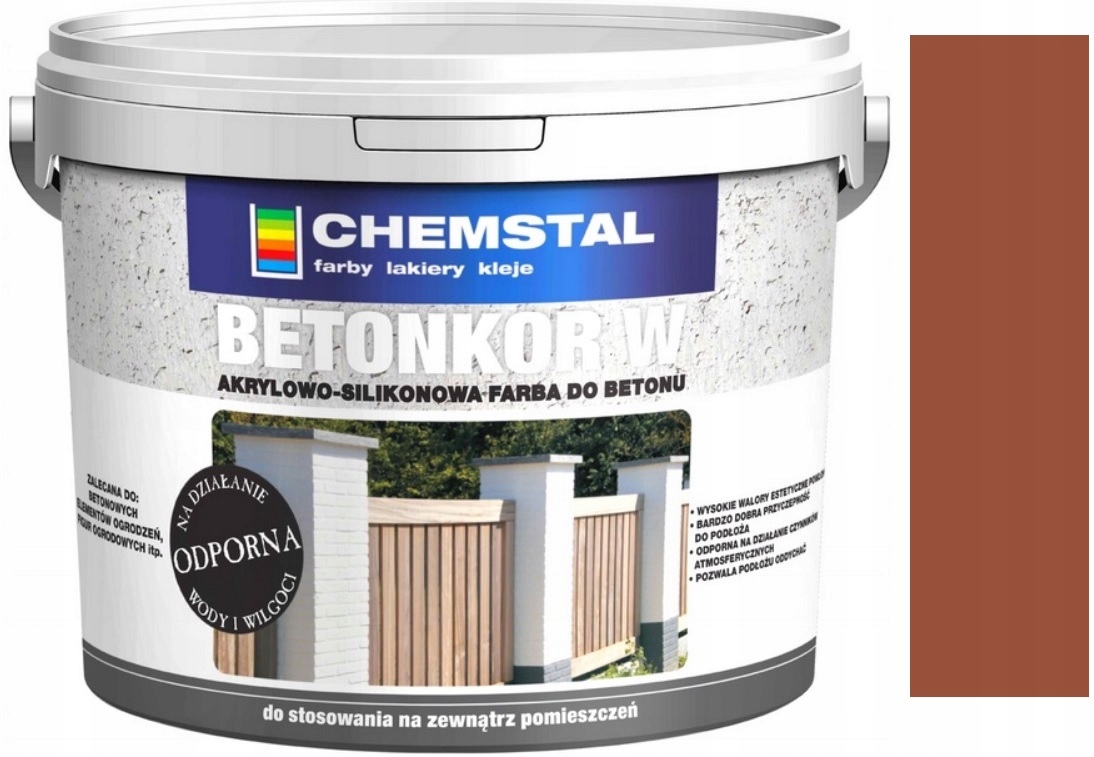 Chemstal Farba Do Betonu Ogrodzeń Betonkor W Akrylowo-silikon. Ceglasty 10L