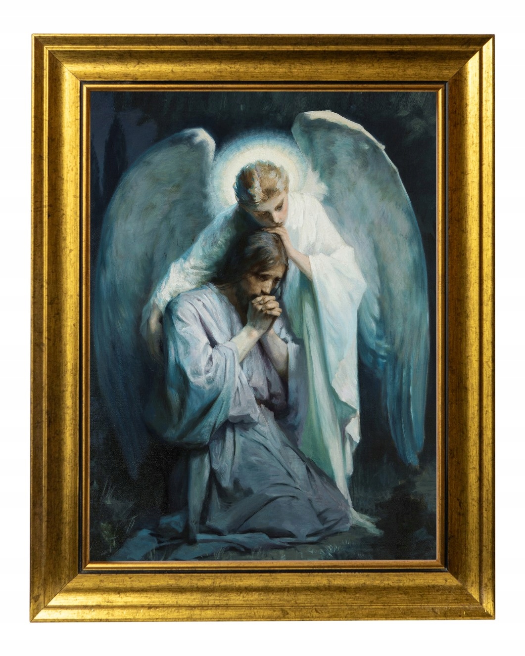Pán Ježíš S Andělem Obraz Na Plátně Ve Zlatém Moderním Rámu 30X40