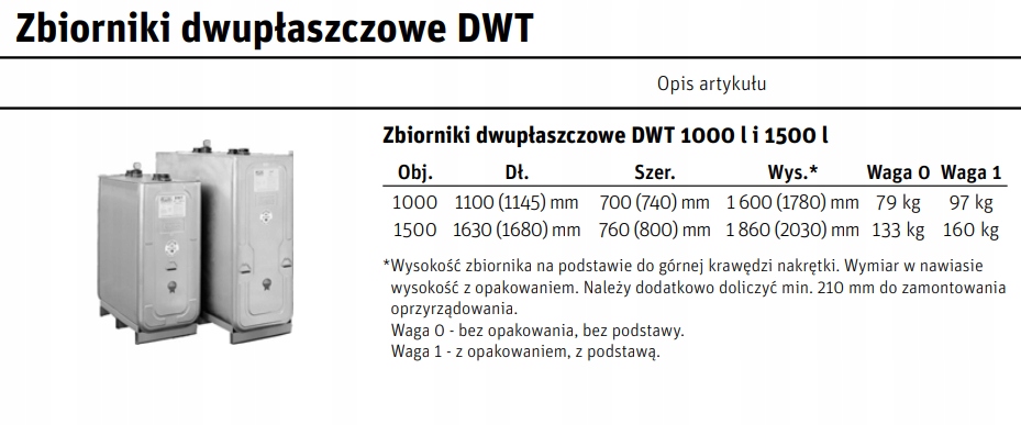 Zbiornik dwupłaszczowy olej opałowy DWT 1500 Roth Rodzaj inny rodzaj