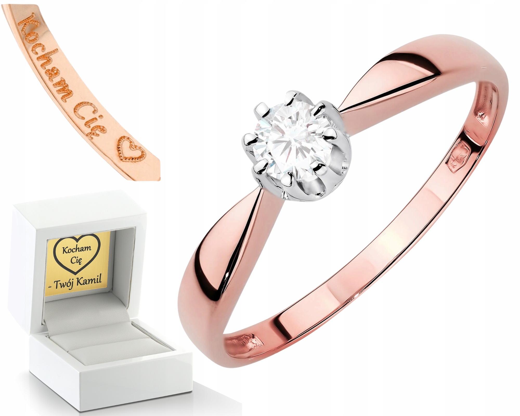 Růžové Zlato Zásnubní Prstýnek Drť 585 Diamantová Lab