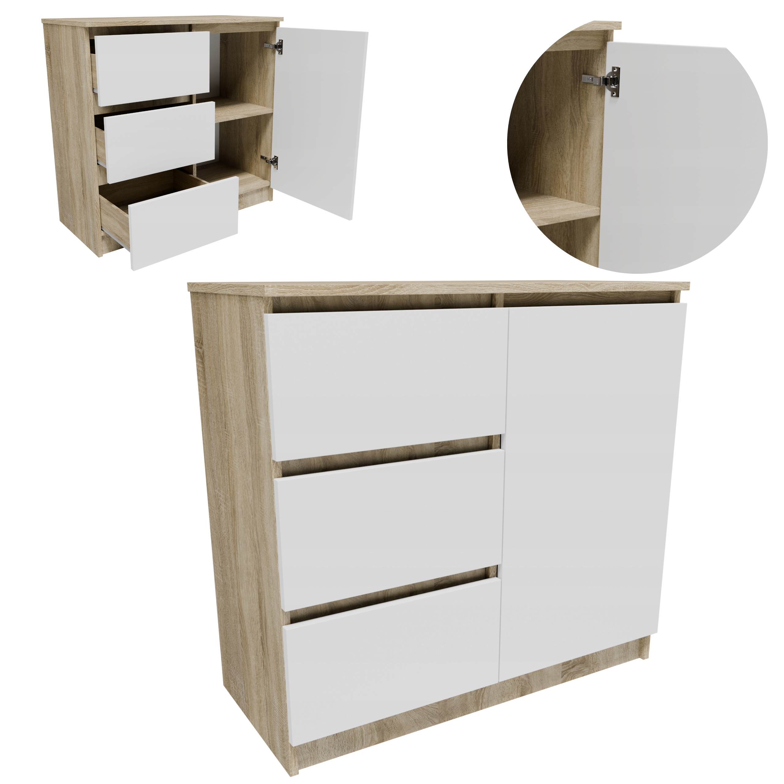 Komoda K8JER1D3S dub sonoma-bílá 80 cm malá skříňka regál na oblečení hračky