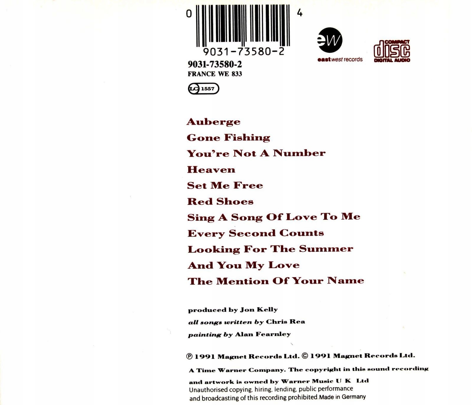 CHRIS REA: AUBERGE [CD] Stan opakowania oryginalne