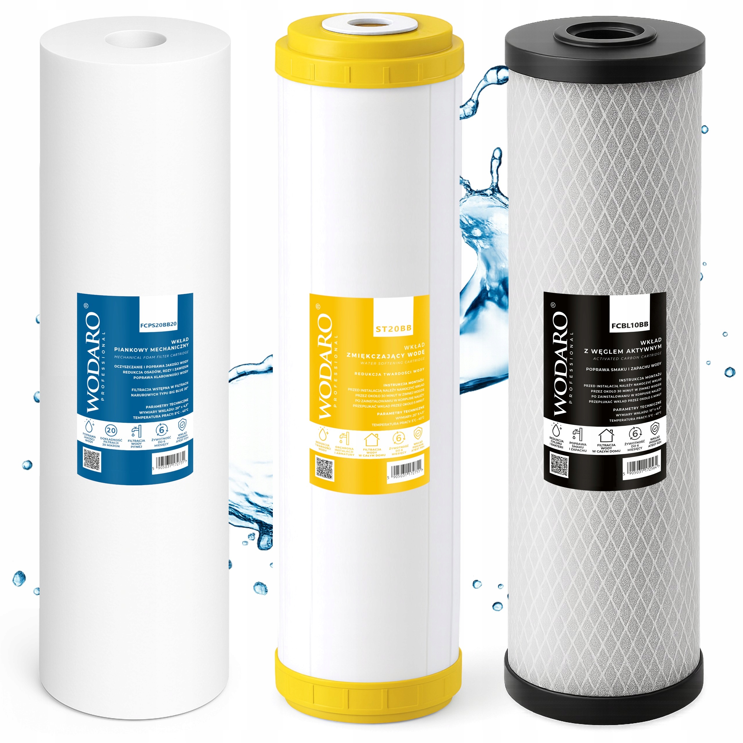 Sada náplní WodaRO do filtru Big Blue 20 Uhlíková Změkčovací Sada 3