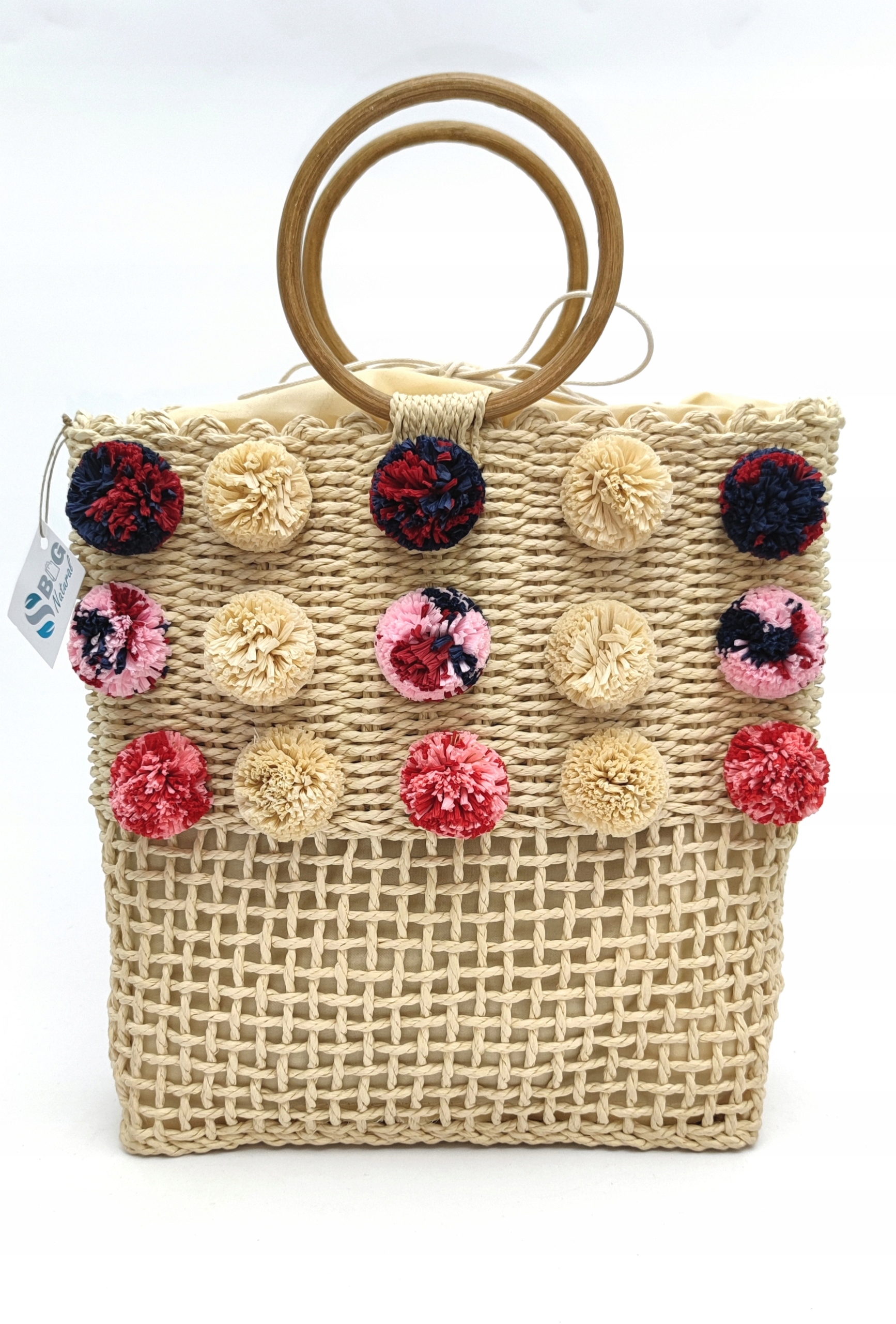 Torebka koszyk z pomponami rafia Marka inna