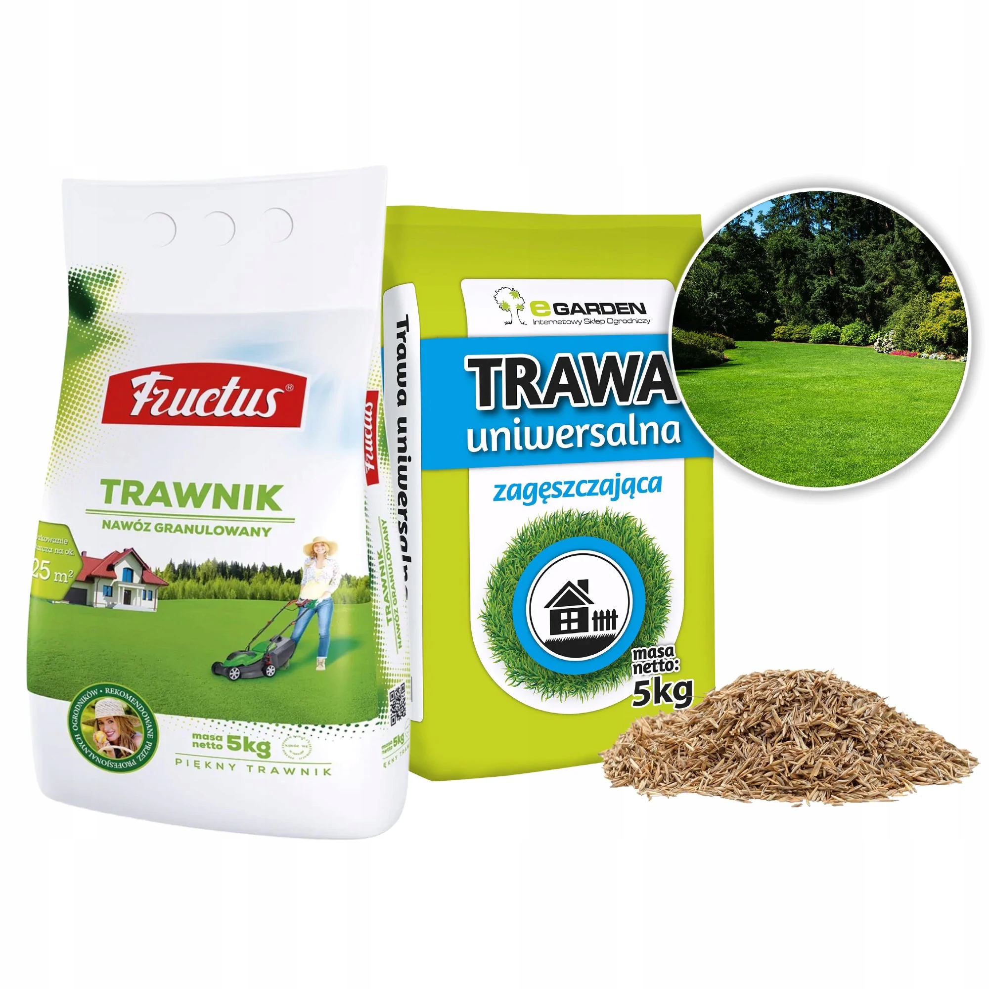 Set Na Trávník Fructus Tráva Univerzální 5 kg a dusíkaté hnojivo 5 kg