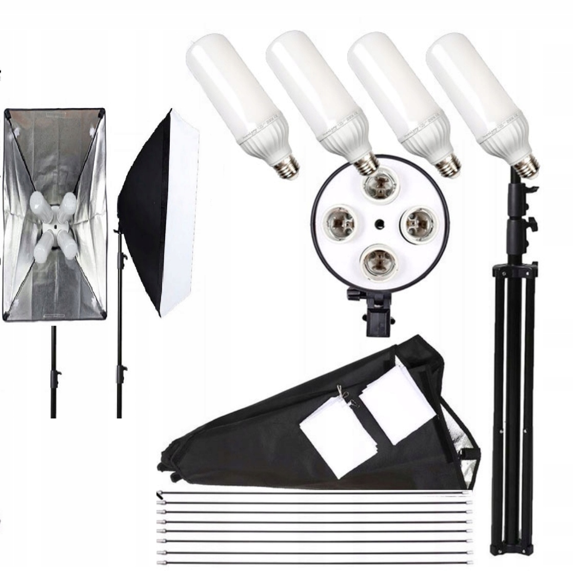 Lampa Nepřetržitého Světla Pro 4 Žárovky Softbox 50x70 +4x Led 300W 1200 Stativ