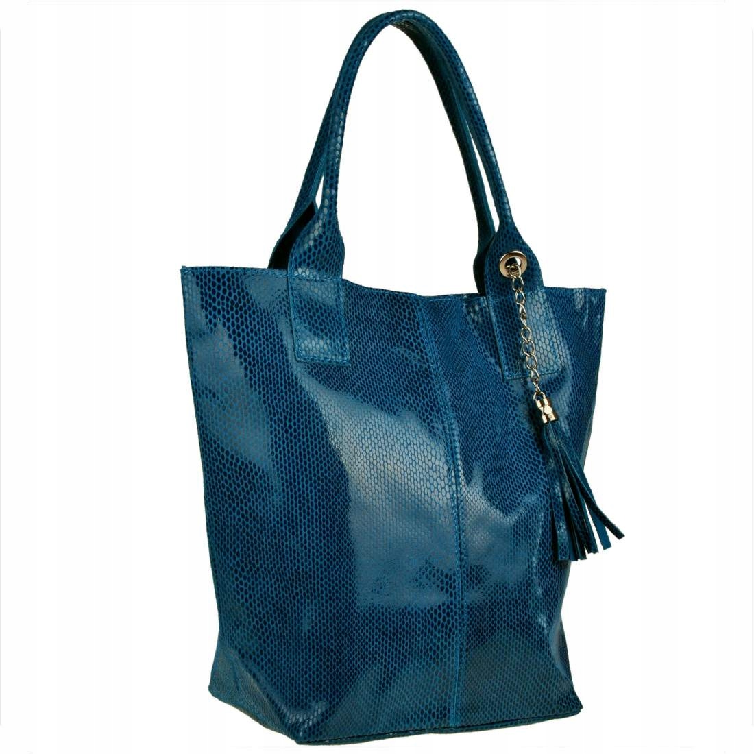 Modrá džínová kožená shopper kabelka s leskem, velikost XL