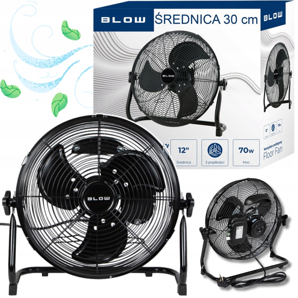 Ventilátor podlahový cirkulátor Ventilátor Priemyselný domáci Čierny 30 cm 70 W