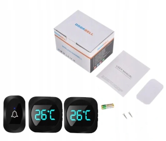 DZWONEK BEZPRZEWODOWY NA BATERIE DO DRZWI FURTKI TEMPERATURA 2 ODBIORNIKI Głośność 110 dB