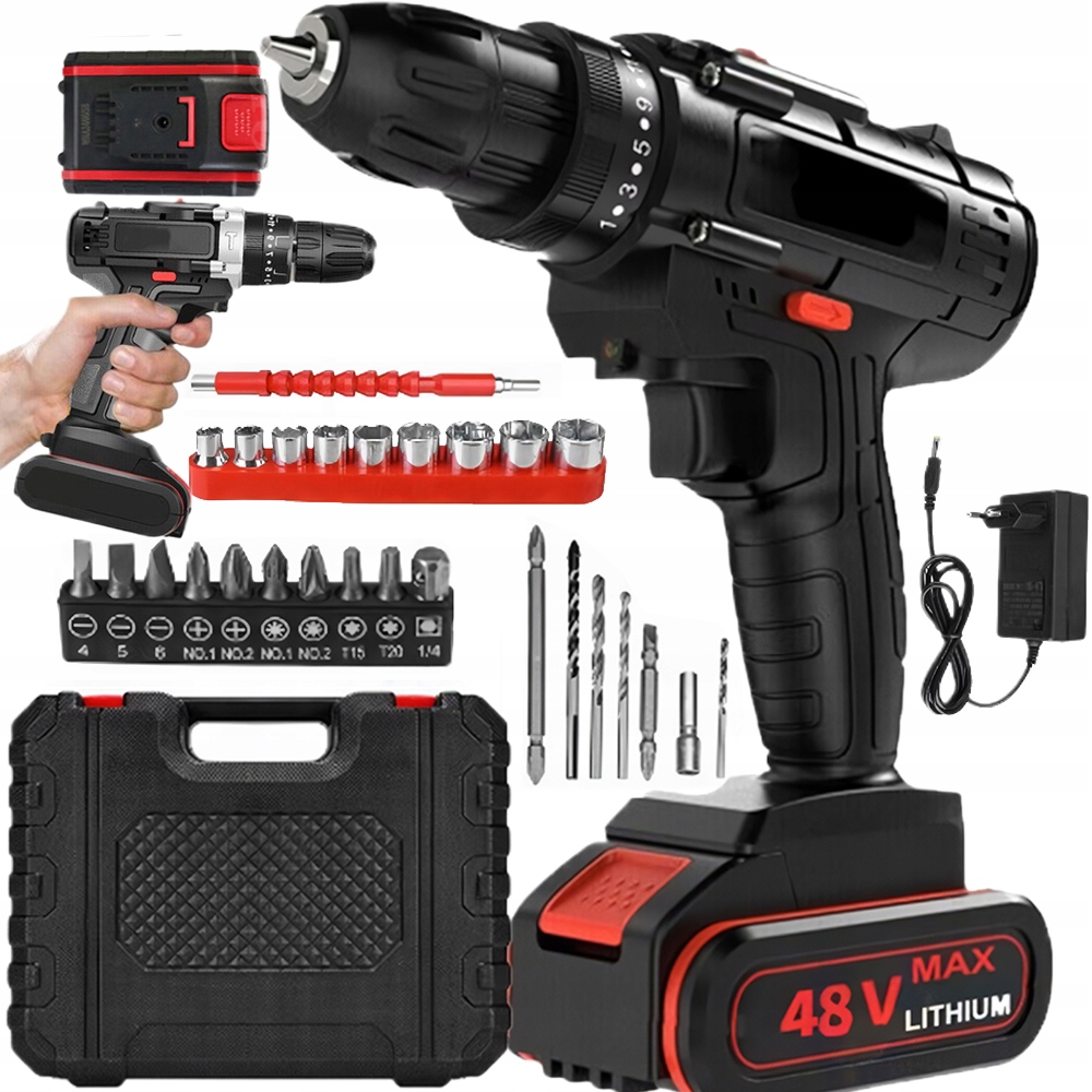 Aku Vrtačka Aku Příklepový 2xAKU 48V Šroubovák Bity