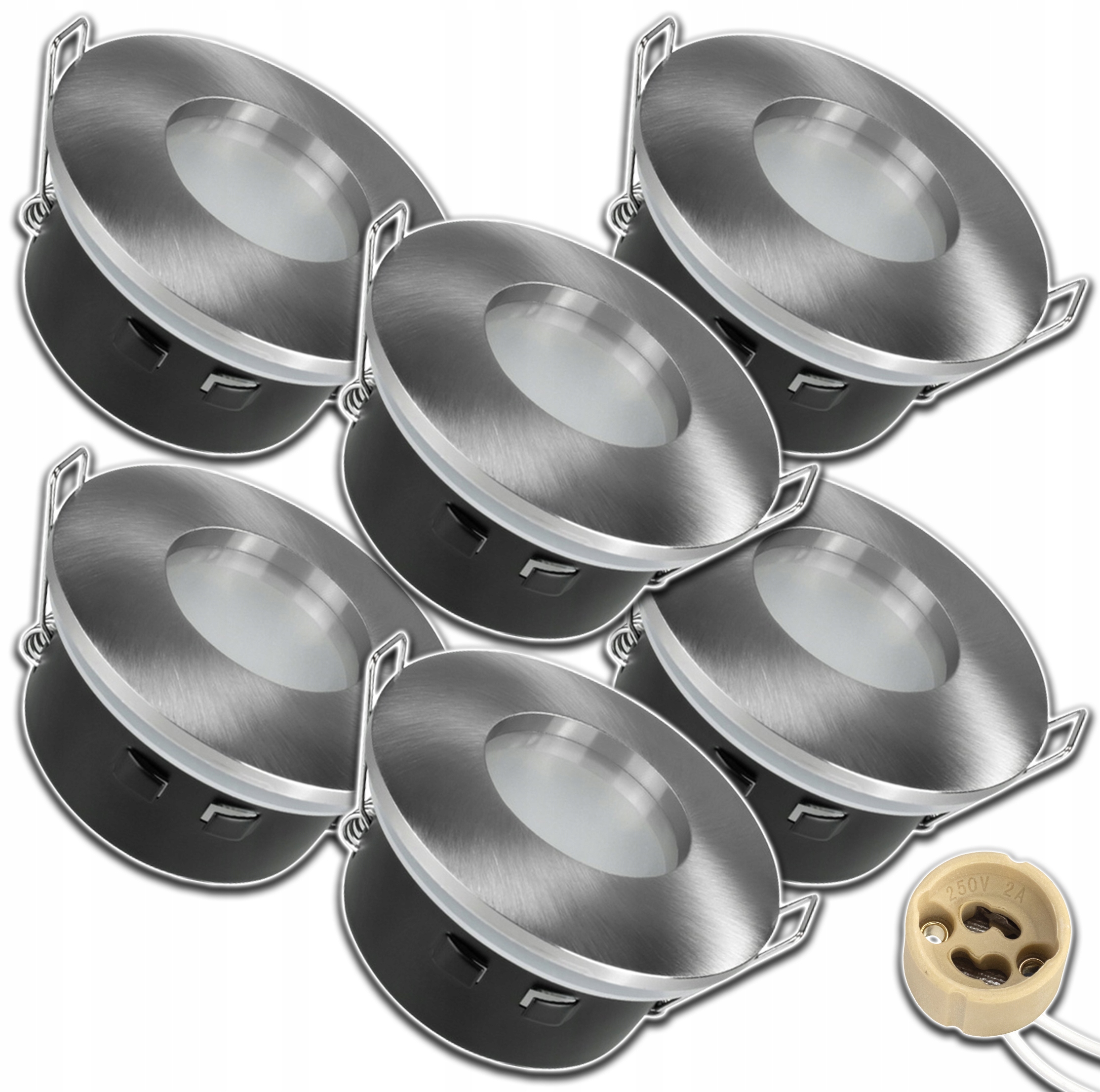 6 x Stříbrné Zapuštěné Stropní Svítidlo Do Podbití Voděodolné Zásuvka GU10