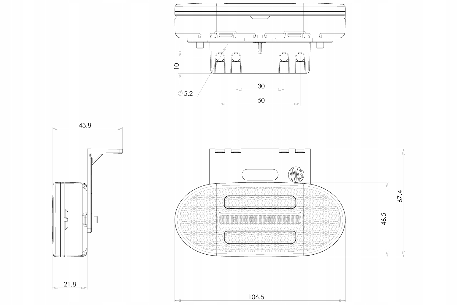 Lampa obrysowa boczna żółta WAŚ W196 1383 LED z uchwytem i przewodem 0,2m Producent części WAŚ