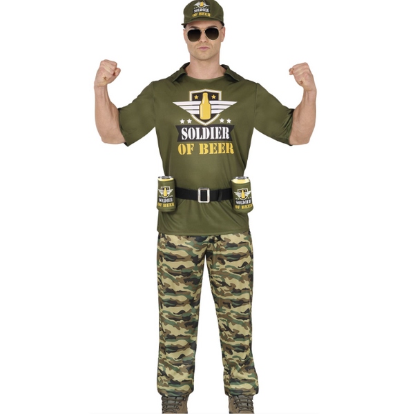 Kostým Pivní Voják Pro Muže Maskáčový Zelený Pivo Vojáka Převlek L