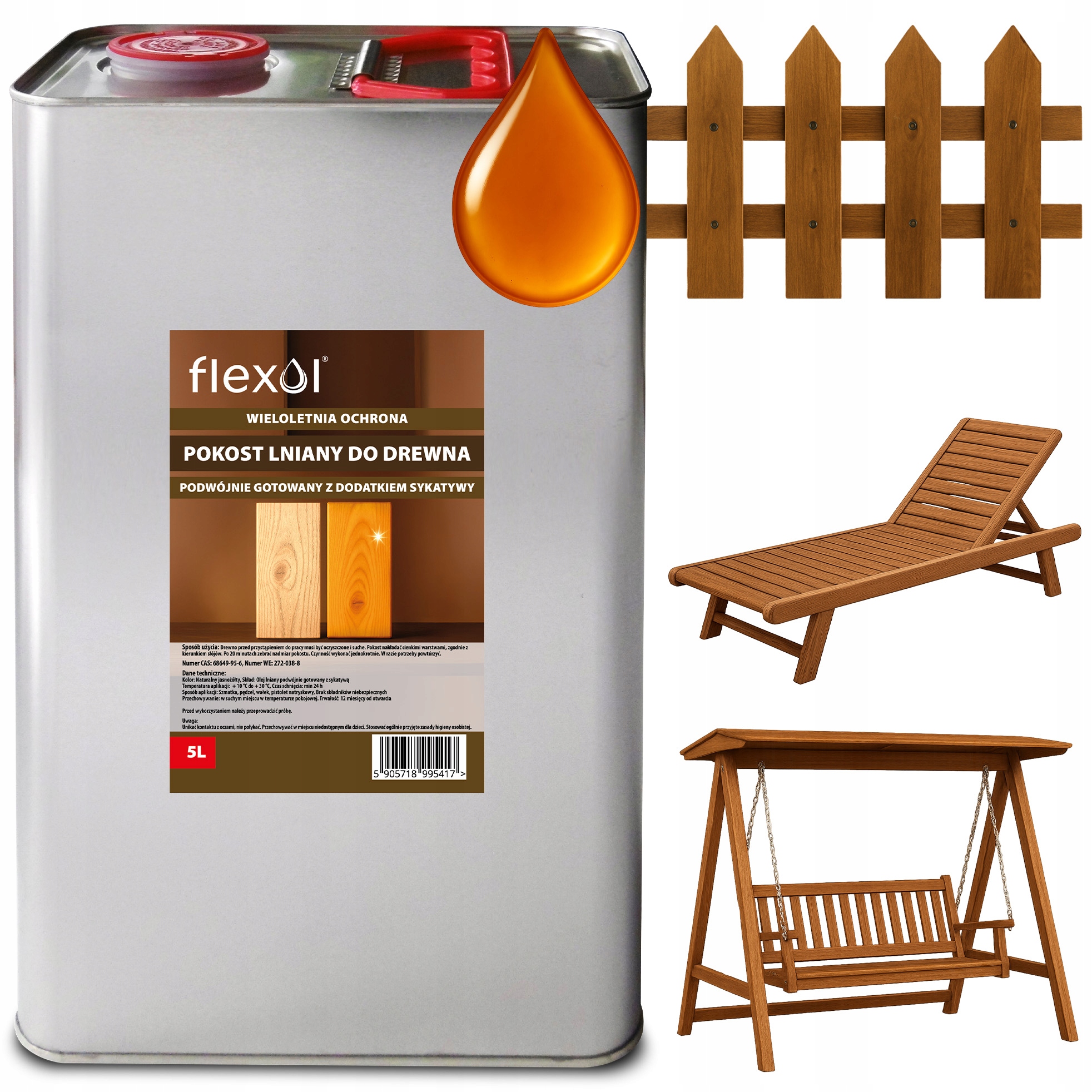 Lněný Impregnační Nátěr Na Dřevo, Rychleschnoucí Olej 5 L Flexol