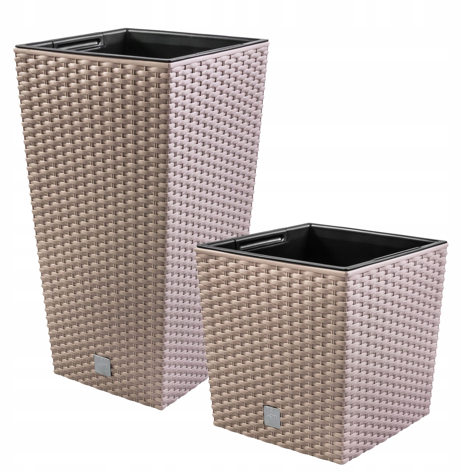 

2x ratanowe doniczki beż wkłady 26cm i 55cm