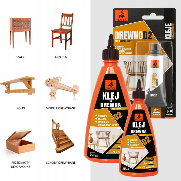 Klej do drewna WIKOLOWY D2 500ml DRAGON Typ inny klej
