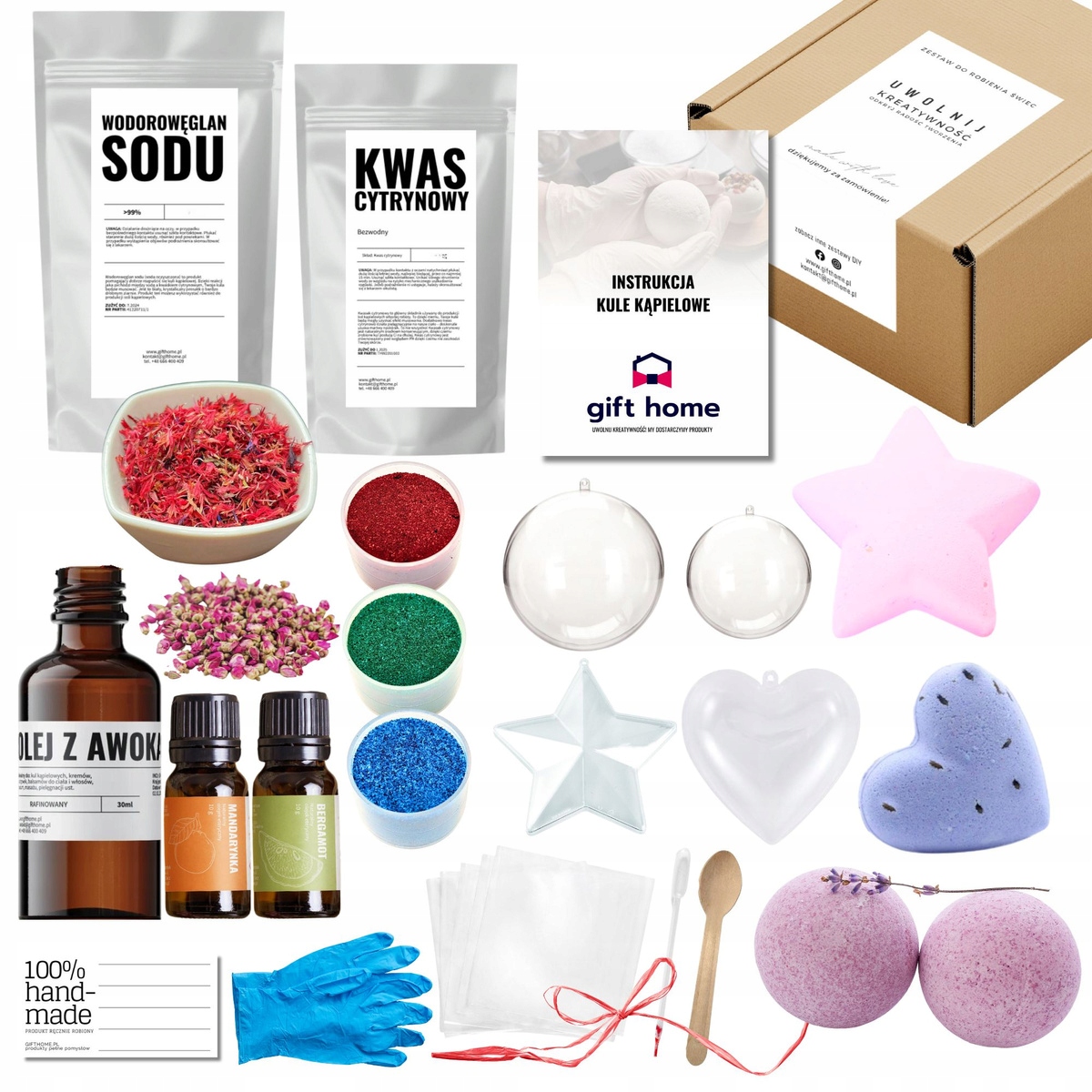 Duży zestaw do robienia musujących kul kąpielowych Diy