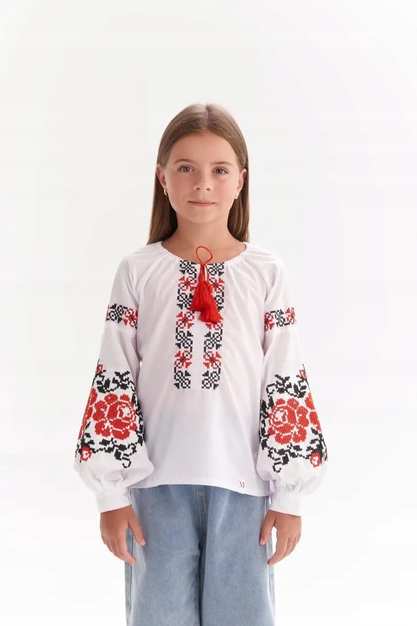 Bluzka haftowana wyszywanka dziewczęca czerwone róże Ukraina 122