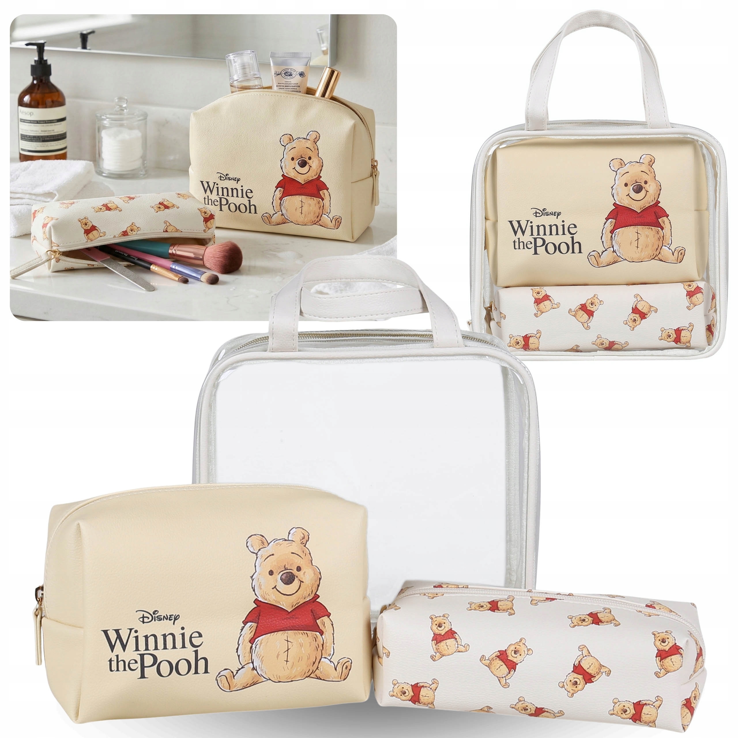 Kubuś Puchatek Disney Beżowy komplet kosmetyczek podróżnych na zamek, 3 szt