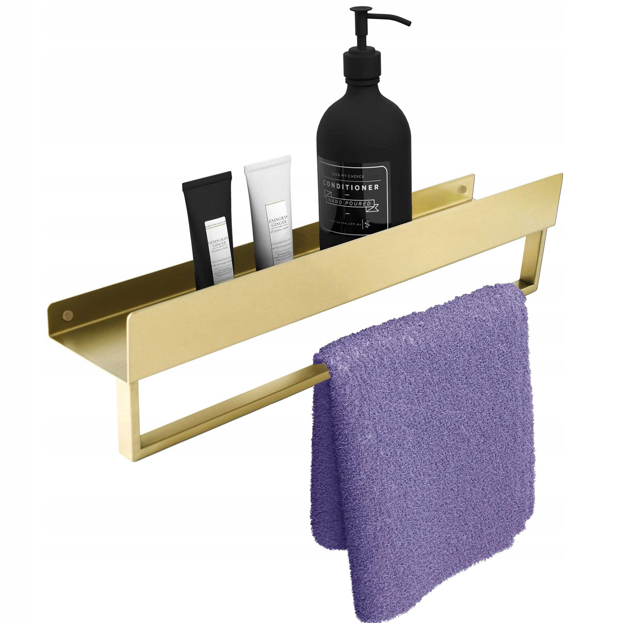 Kúpeľňová Polica Závesná s vešiakom 45 cm Zlatá kartáčovaná oceľ