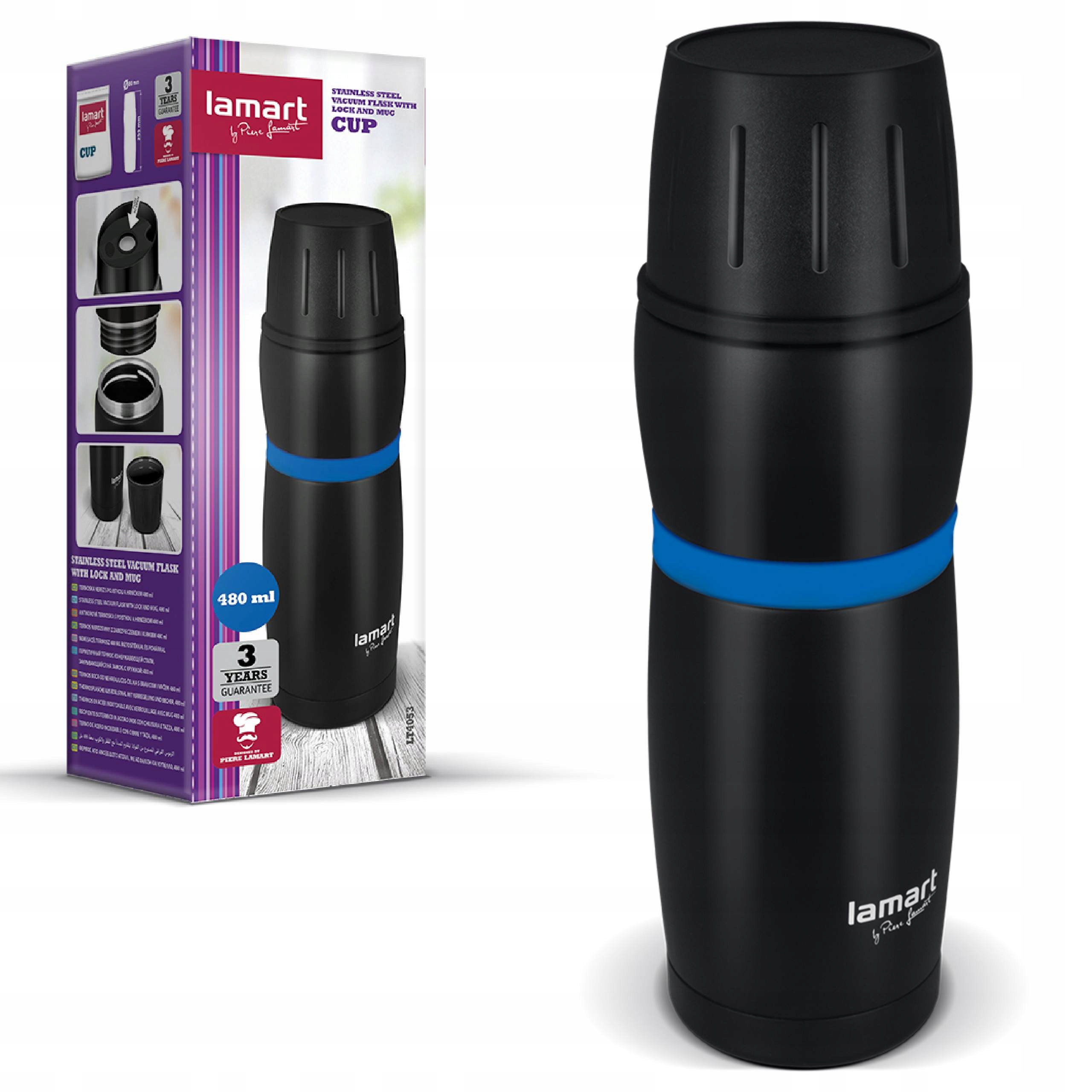 Termos Kubek Termiczny Cup Lamart LT4053 480ml Czarny Stal Nierdzewna