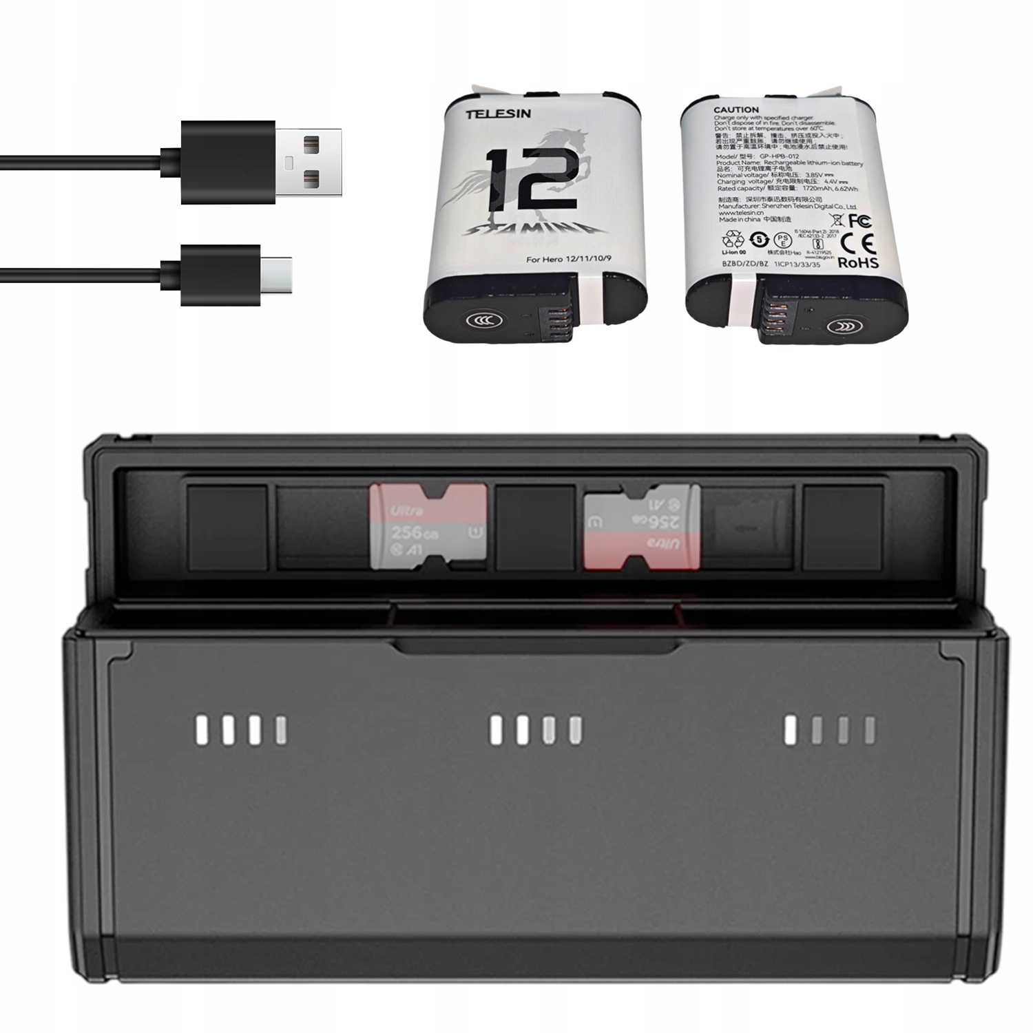Nabíječka Baterií Rychlé Nabíjení For Go Pro Hero 12/11/10/9 +2 Aku