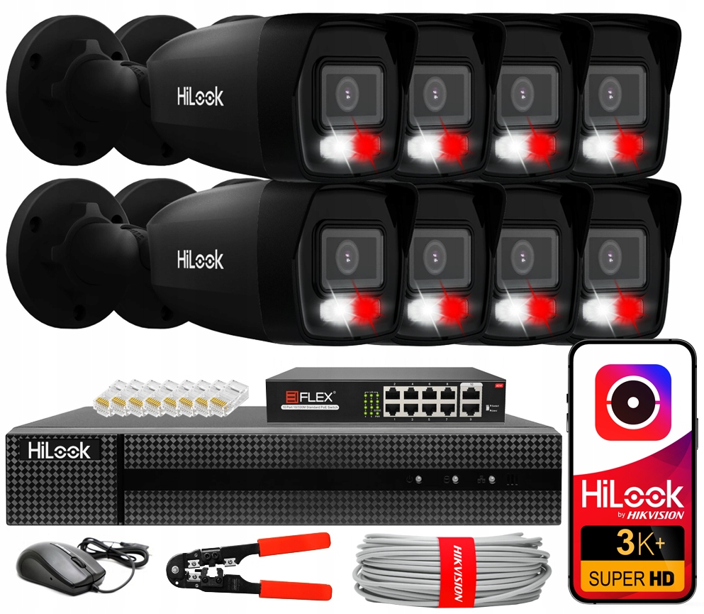Sada pro monitorování Ip 8 kamer 6MPx IPC-B160HA Black HiLook od společnosti Hikvision