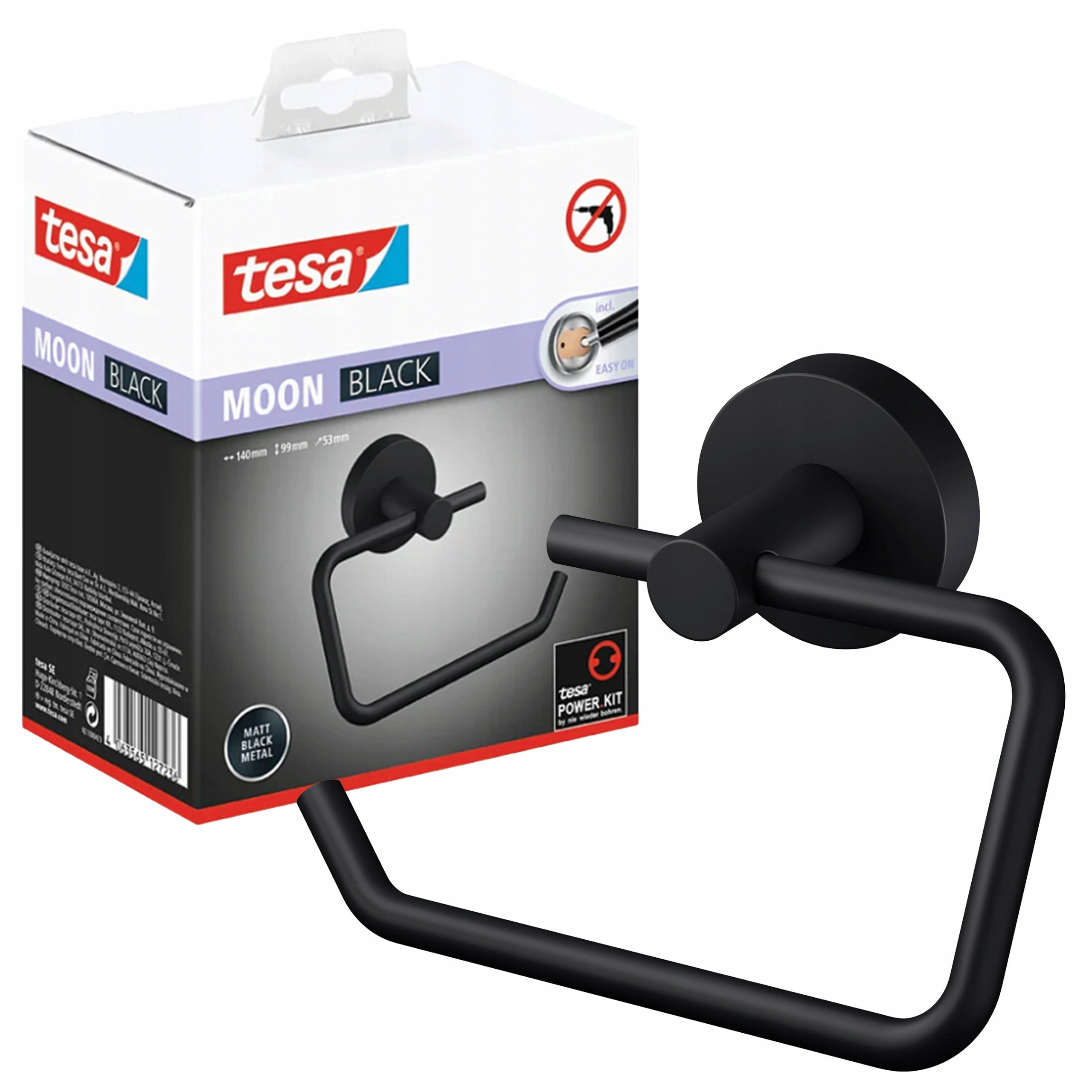 Držák na toaletní papír Samolepicí Závěsný Tesa Moon Black Kovový