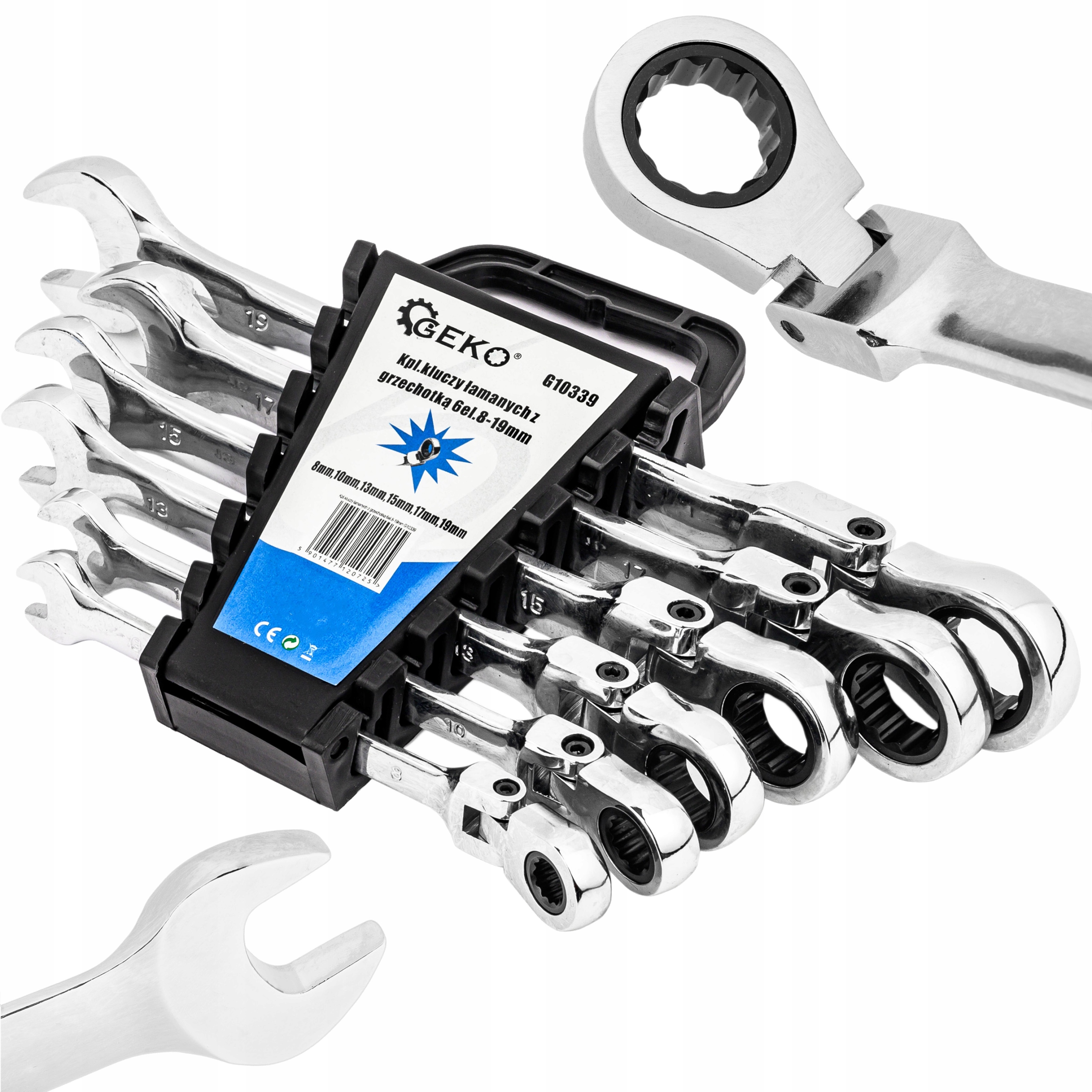 KLUCZE PŁASKO OCZKOWE Z GRZECHOTKĄ ŁAMANE 8-19 6F