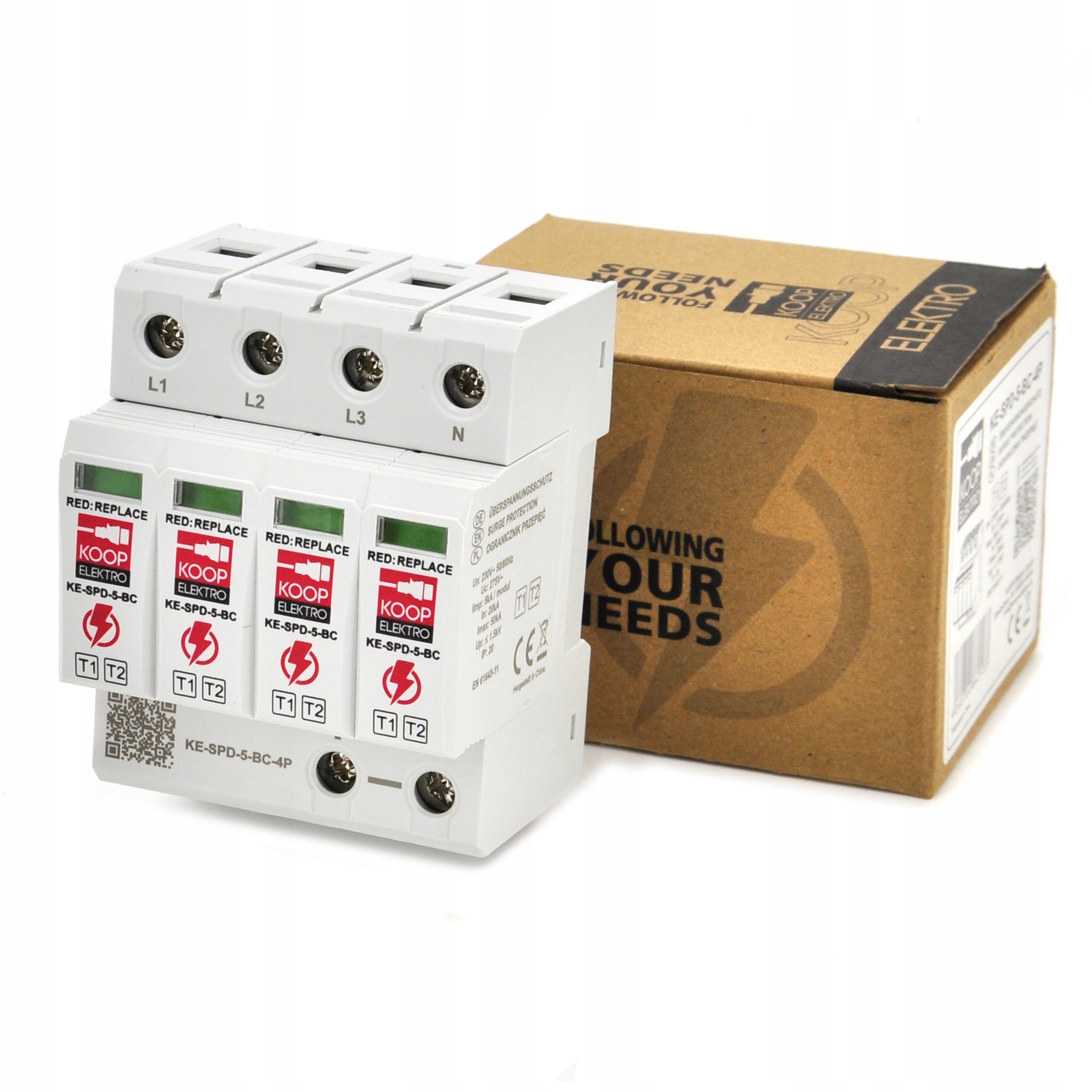 Omezovač Přepětí Ac 5kA B+c T1 T2 Ochranný 3-FÁZOVÝ 4P Na Din Lištu