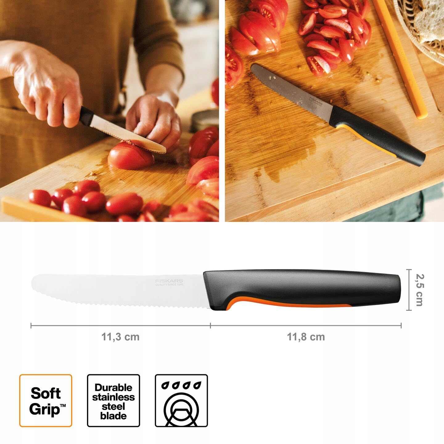 FISKARS Zestaw Noży Kuchennych 5-częściowy Stal Japońska Plastik — miniatura 7