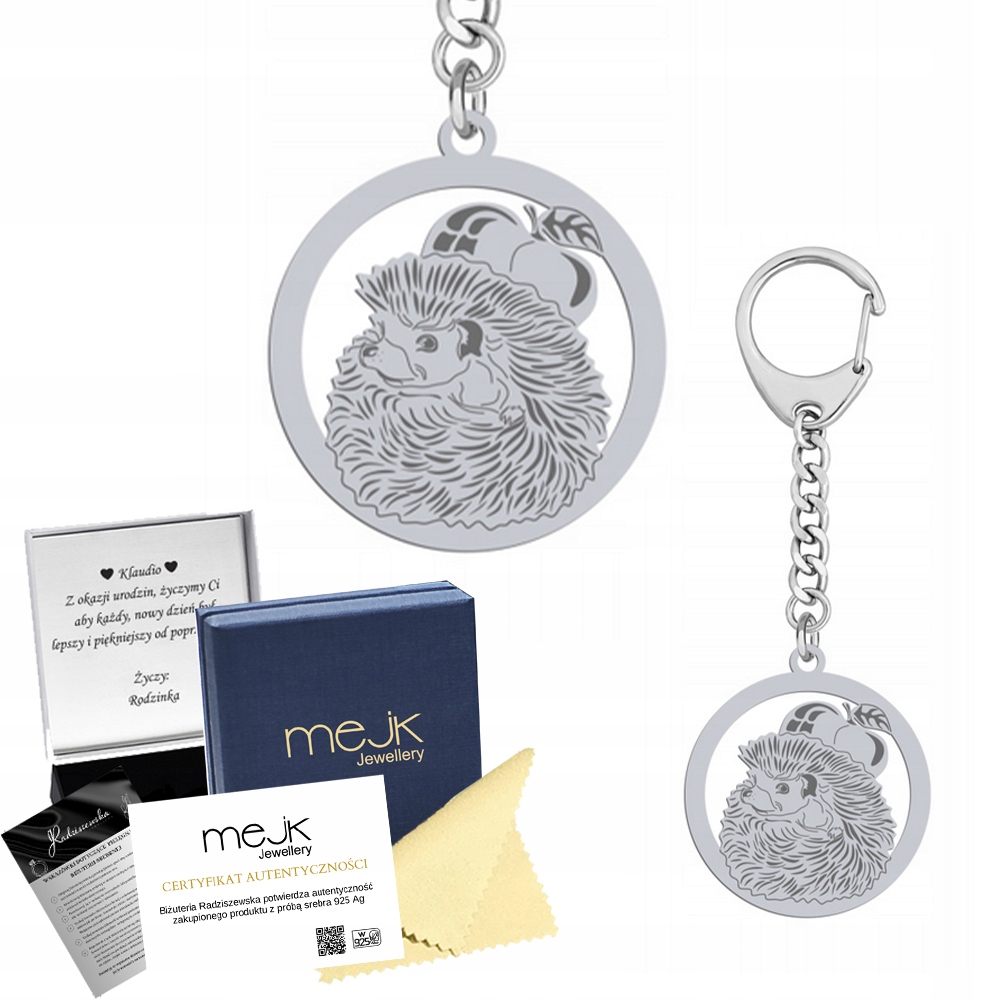 Přívěsek Na Klíče s ježkem 925 Dárek pro předškolačku Gravírování